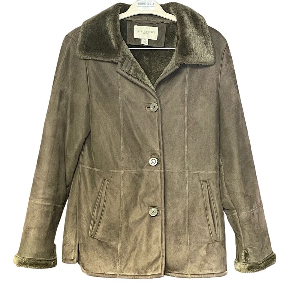 Appleseeds faux suede lined coat brown soft warm cozy women’s small petite